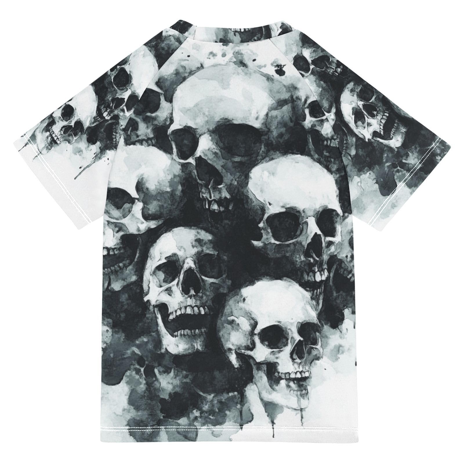 Jucciaco Boys Swimsuit Skull Terror Watercolor Sunscreen Kids Sun Rashguard Short Sleeve T-Shirts Swimwear Sets UPF 50+ Multicoloured
