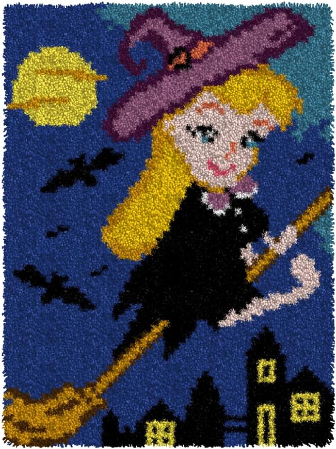 DL-YTG Latch Hook Kits Rug Halloween Crochet Yarn Cushion Colour Pre-Printed Canvas Cover Rug Needlework DIY Hook and Latch Kit Home Decoration 52x38cm/20 X15inch