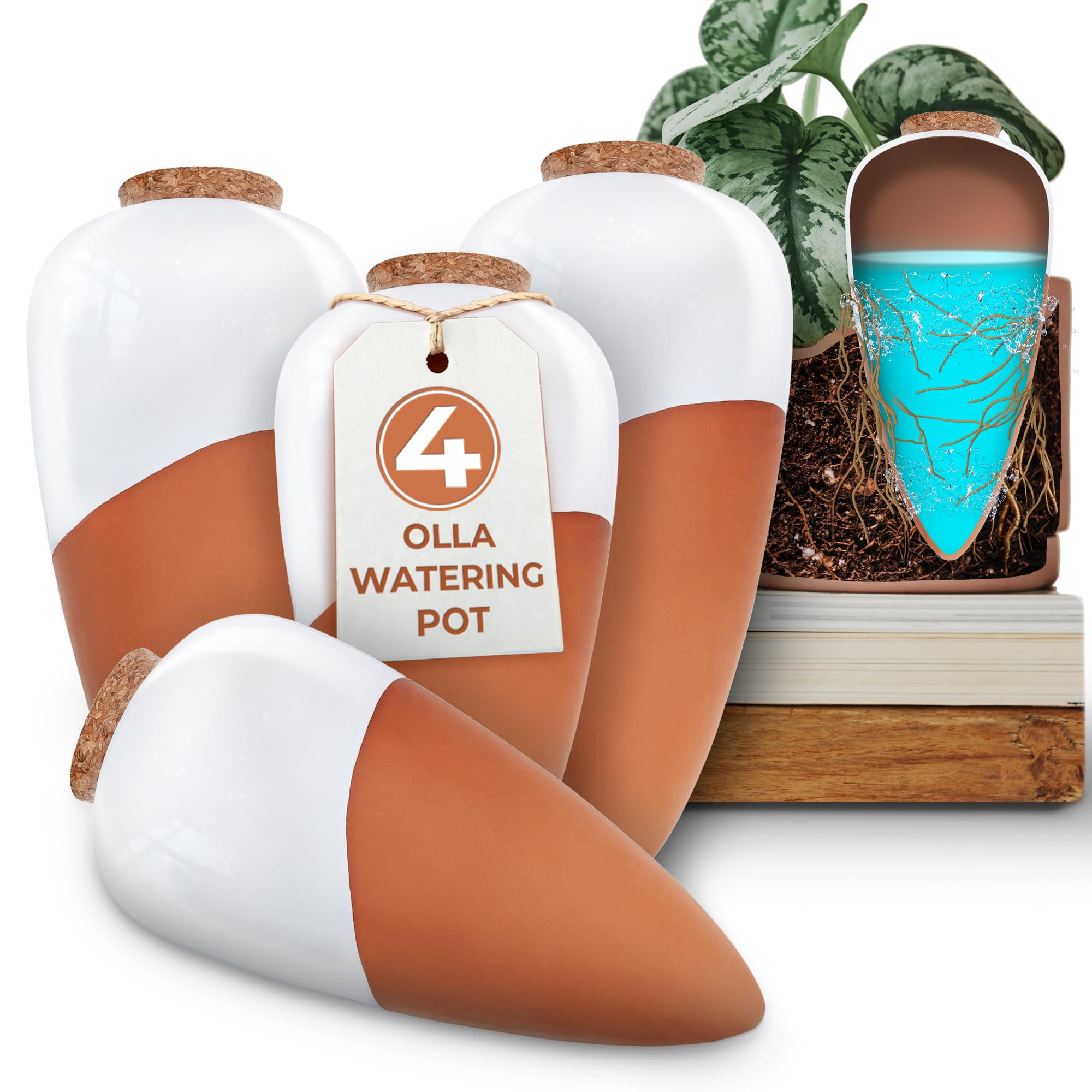 Everbrook Plant Self Watering Globes - Terracotta Watering Spikes - Slow Release Olla Pots - Holds 14 oz - Drip Irrigiation Olla System