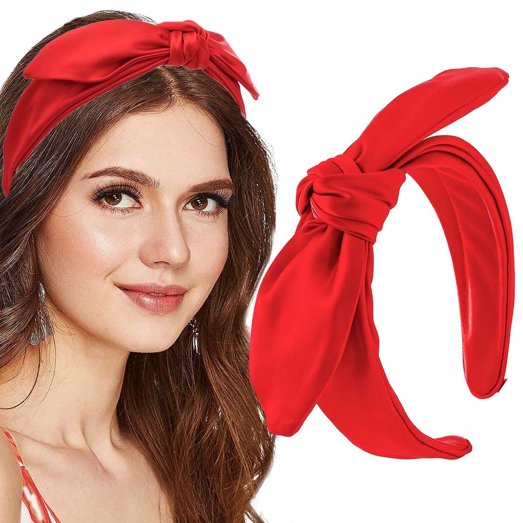Bafuny Red Bow Headband Bunny Ears Headbands Wide Knotted Hair Accessories for Women