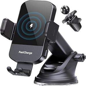 Wireless Car Charger, 15W Fast Charging Auto Clamping Car Charger Phone Mount Phone Holder fit for iPhone 16 15 14 13 12 Pro Max 11 XR XS, Samsung Galaxy S24 Ultra S23 S22 S21, S20, S10+, Black
