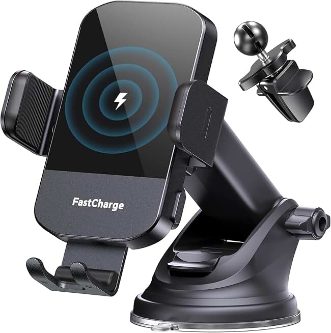 Wireless Car Charger, 15W Fast Charging Auto Clamping Phone Holders Phone Mount fit for iPhone 17 16 15 14 13 12 Pro Max 11 XR XS,