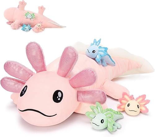 MaoGoLan Juego de peluche de conejo de 20 pulgadas, peluche de conejo rosa de Pascua con 2 juguetes de conejo bebé en el interior, juguete de