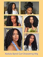 Vista 9 de Nadula Bye Bye Knots - Peluca rizada con cordón y extremos en espiral de dedo, peluca de cabello humano rizado HD de 7 x 5 pulgadas