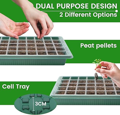 Miniatura 4 de Bandeja de inicio de semillas, 2 paquetes de bandejas de inicio de plántulas con luz de crecimiento, 4 LED, temporizador, regulable, kit de bandejas