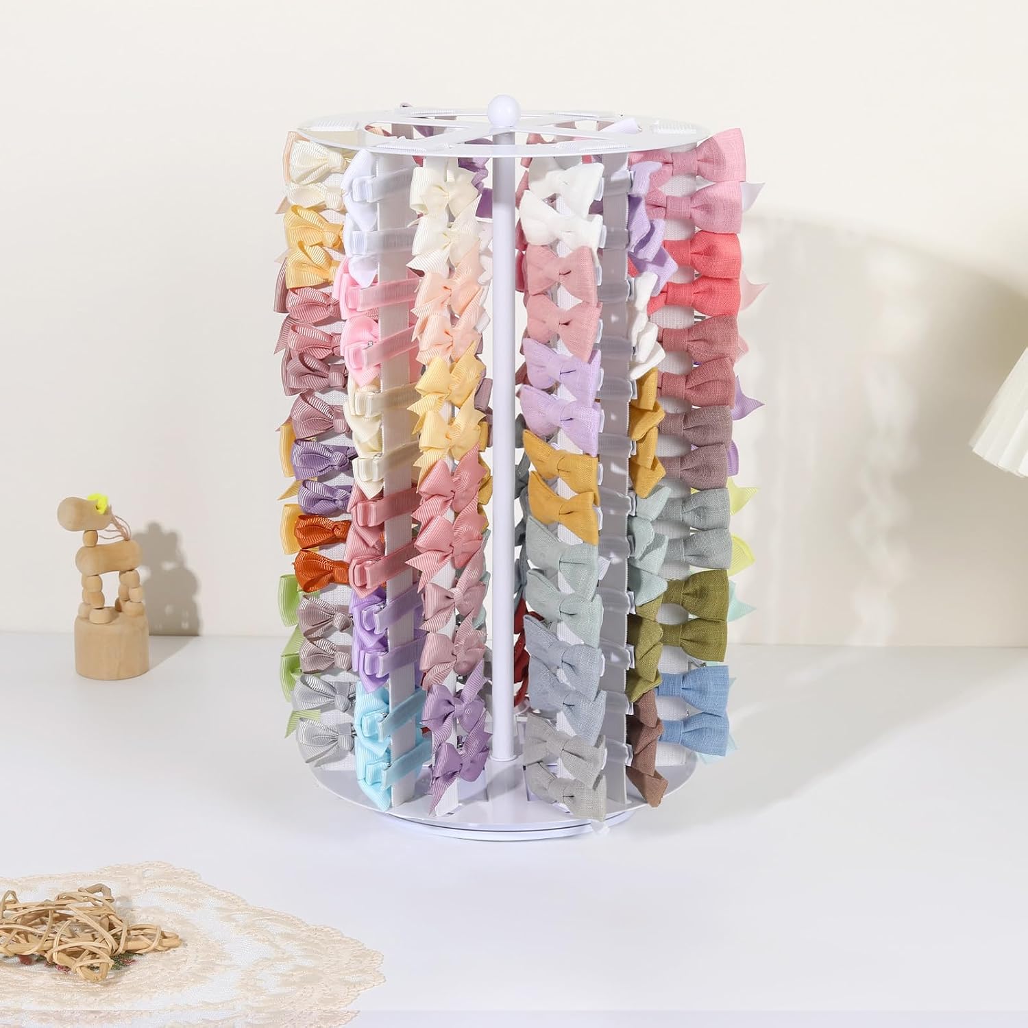 POVETIRE Bow Organizer for Girls, 360° Rotating Hair Clip Bow Holder Display, Baby Hair Accessories Storage HairPins Stand for Nursery Toddler Girls Room Decor