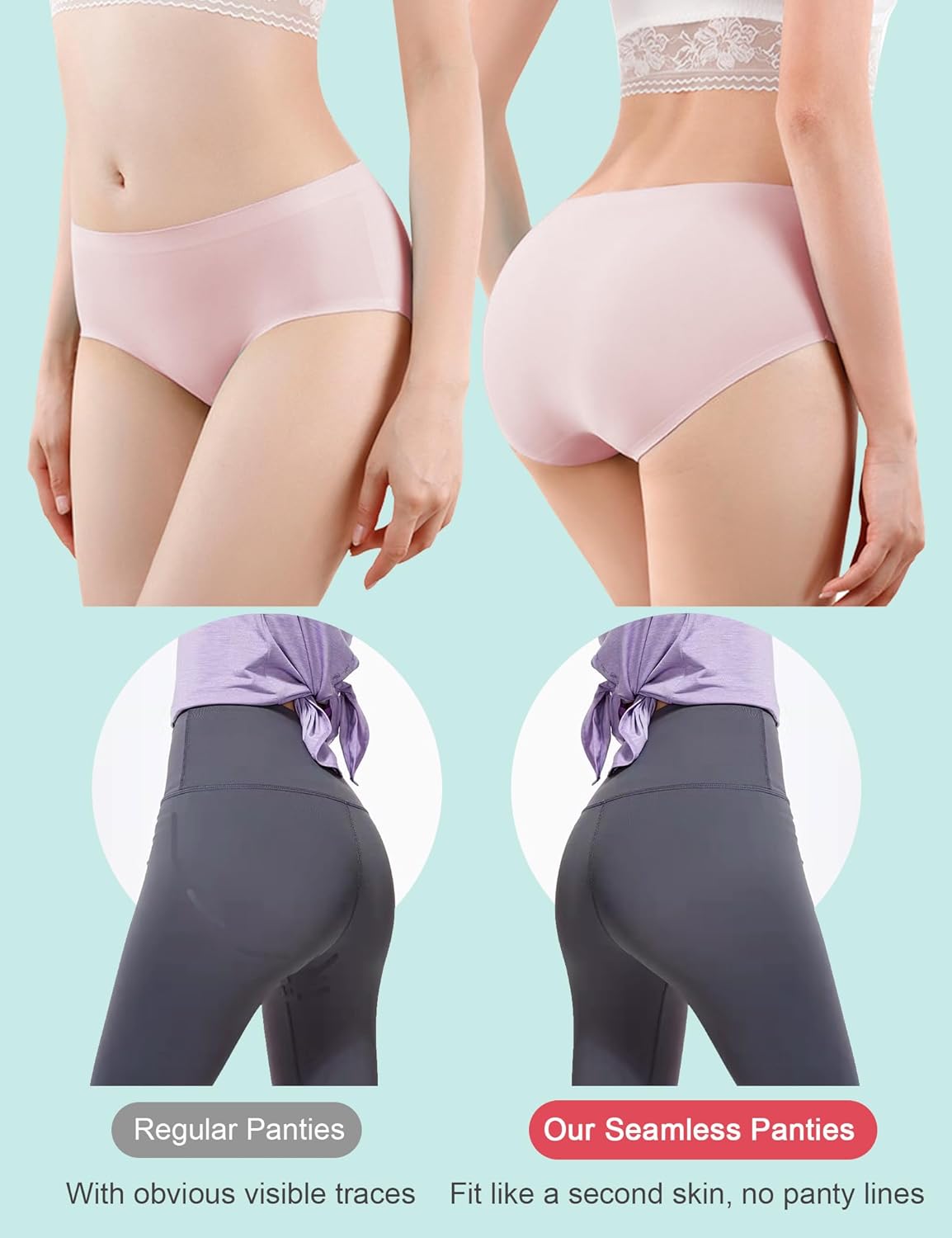 Teen Girls Seamless Panties Tagless No Show Underwear Plain Multipack of 9