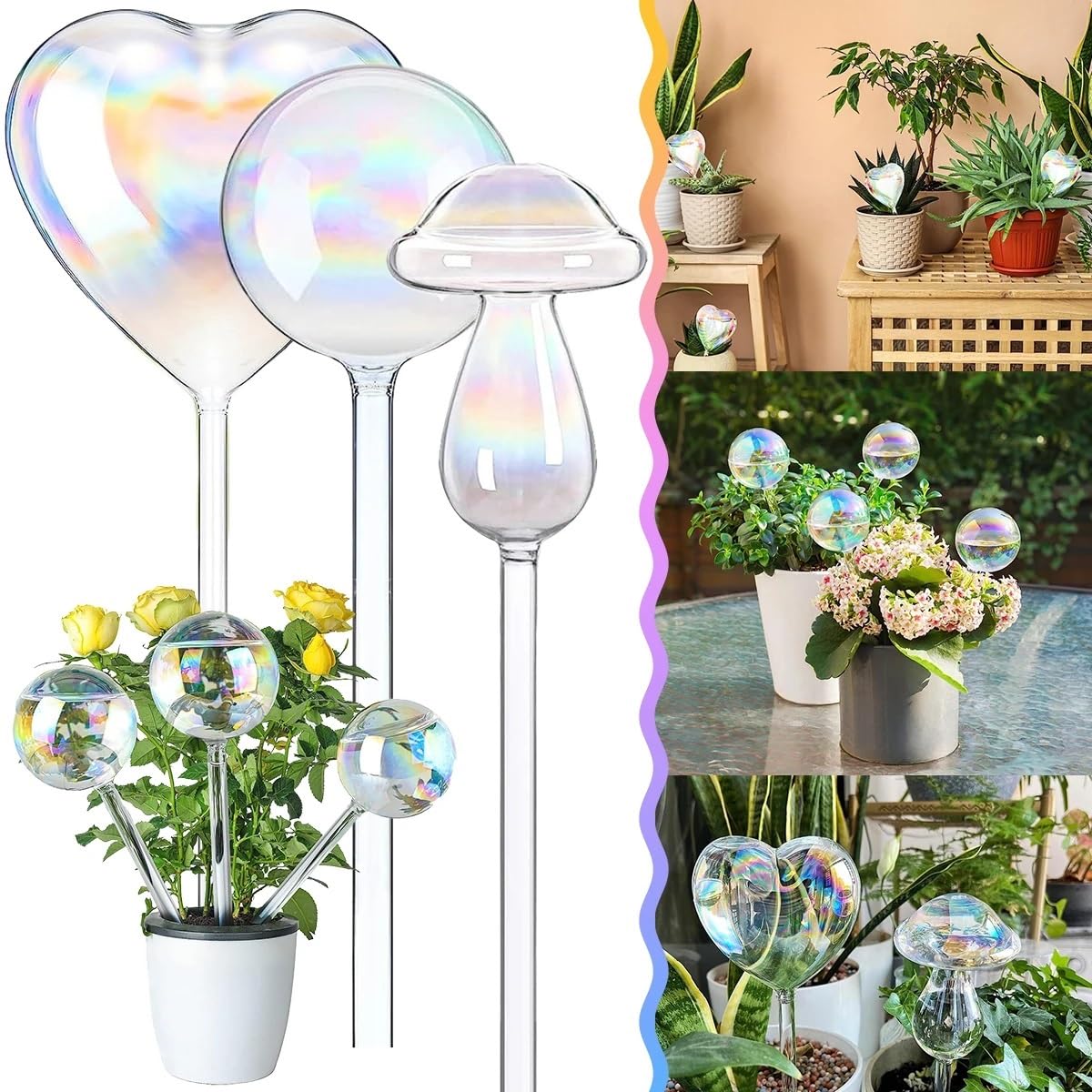 Boules D'Arrosage 2/4 Pièces Bidons D'eau for Plantes Globes D'arrosage Automatique En Verre En Forme De Coeur De Champignon Dispositif D'arrosage Gouttes D'arrosage Maison Jardin. Pour Plantes(4Pcs M