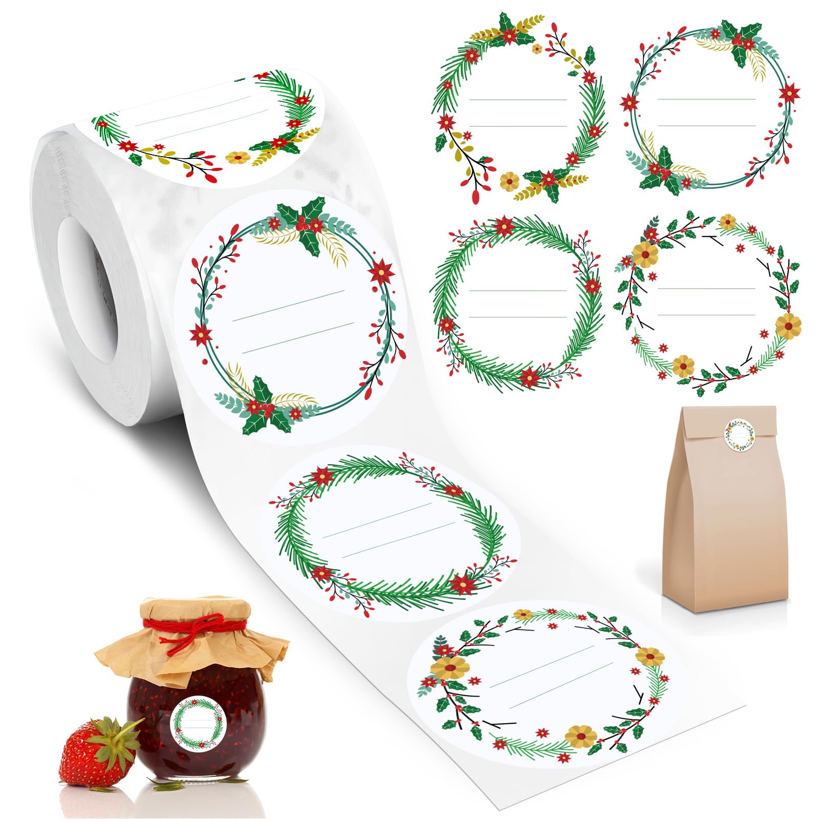 AiQInu Etiketten Selbstklebend, 500 Stück 5cm Rund Aufkleber zum Beschriften, Hochwertige Beschreibbare Klebeetiketten mit 4 Mustern, Etiketten Marmelade für Gläser, Geschenktüten, Flaschen