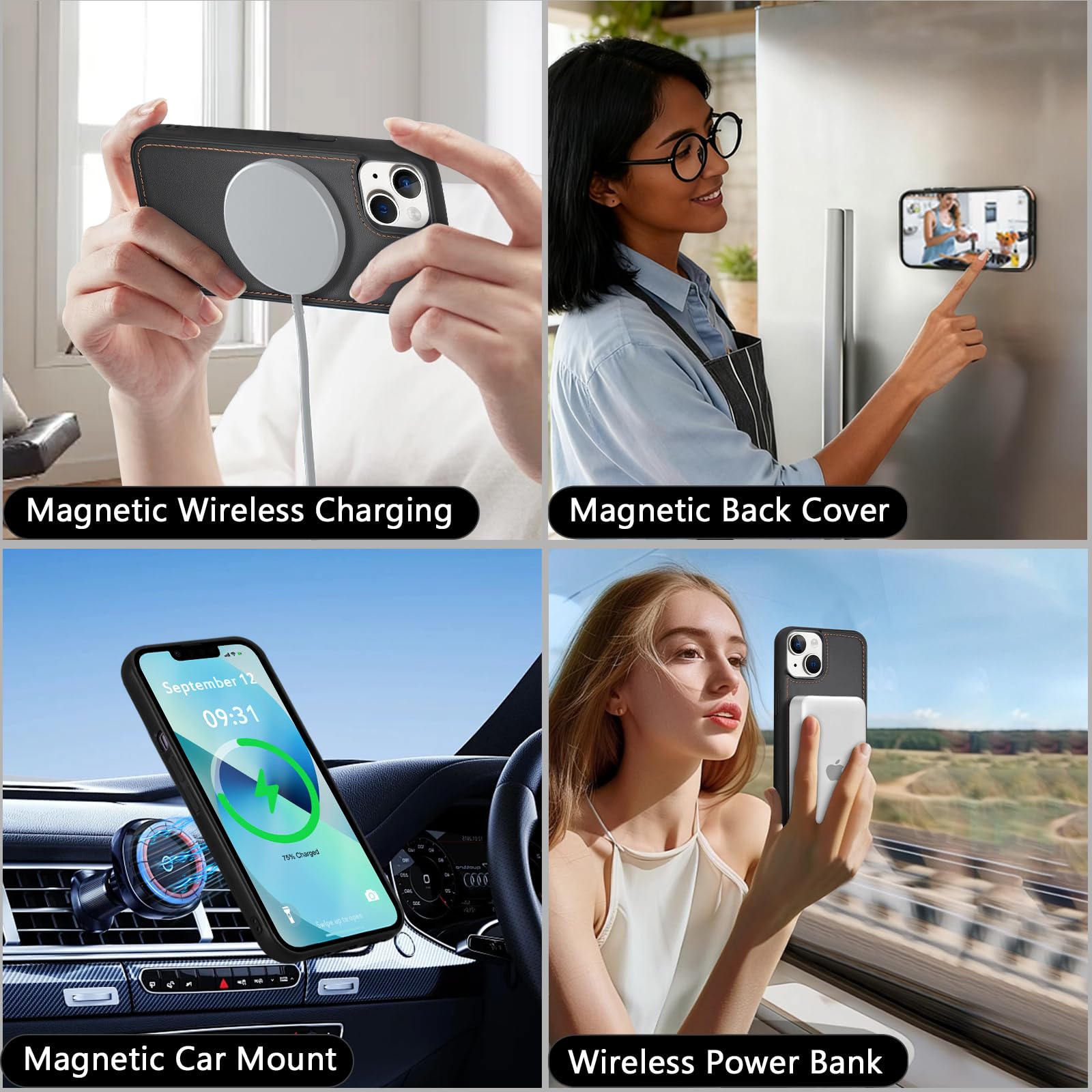 Custodia a portafoglio per iPhone 13 con porta carte di credito/portafoglio a tracolla/cinturino, blocco RFID, magnetica, cavalletto, staccabile, custodia in pelle PU per iPhone 5,2 pollici