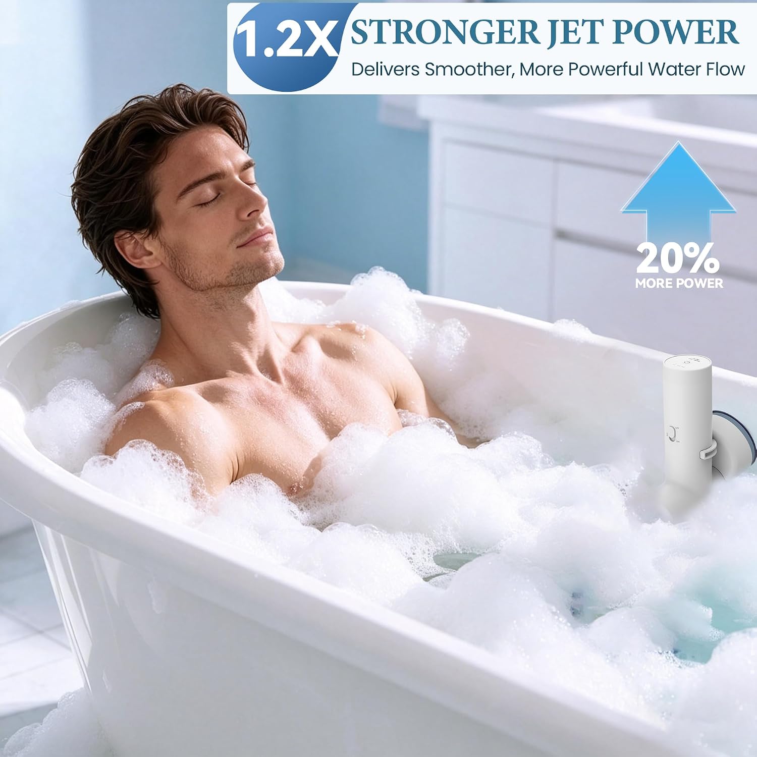 Bath Jets for Tub, Cordless IPX7 Mute Rechargeable Bath Jet or Bubble Modes | Impact Force 65 kPA, Portable Bathtub Accessories for Home Spa, Adjustable Speed Full-Body Relaxing (White) thumbnail
