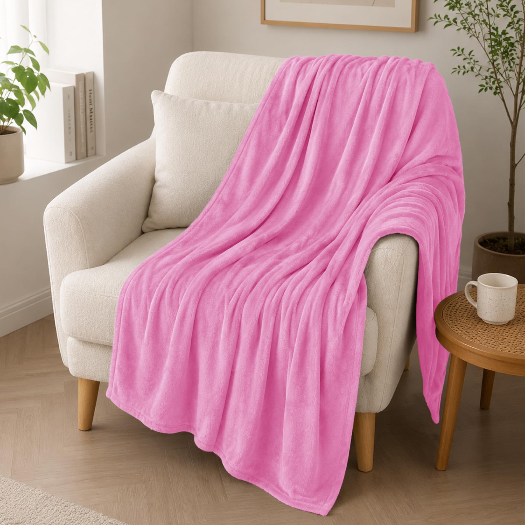 DALINA Textil - Manta para Sofá pequeña 130x160cm - Manta Terciopelo - Manta Ligera Franela para Sofá, Cama, Viaje, Sala de Estar (Fuxia)