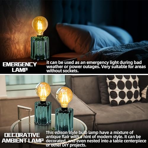 Miniatura 4 de Juego de 2 lámparas de mesa a pilas, lámpara inalámbrica con temporizador, luces decorativas en forma de bombilla de vidrio para sala de estar,