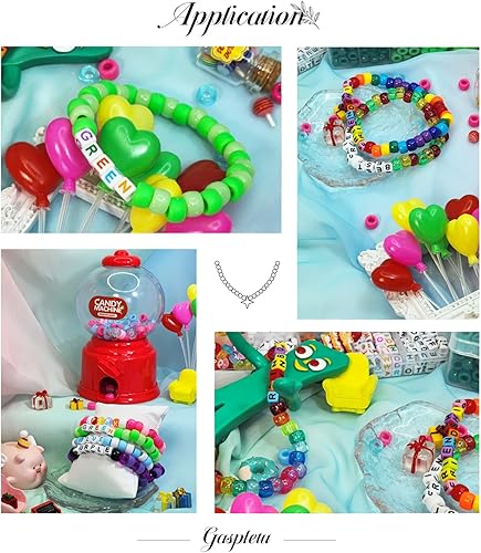 Miniatura 6 de Gaspletu Kit de 4080 cuentas de pony para hacer pulseras, 48 colores, 2400 cuentas de arco iris Kandi con 6 estilos, 1680 cuentas de letras, kit de
