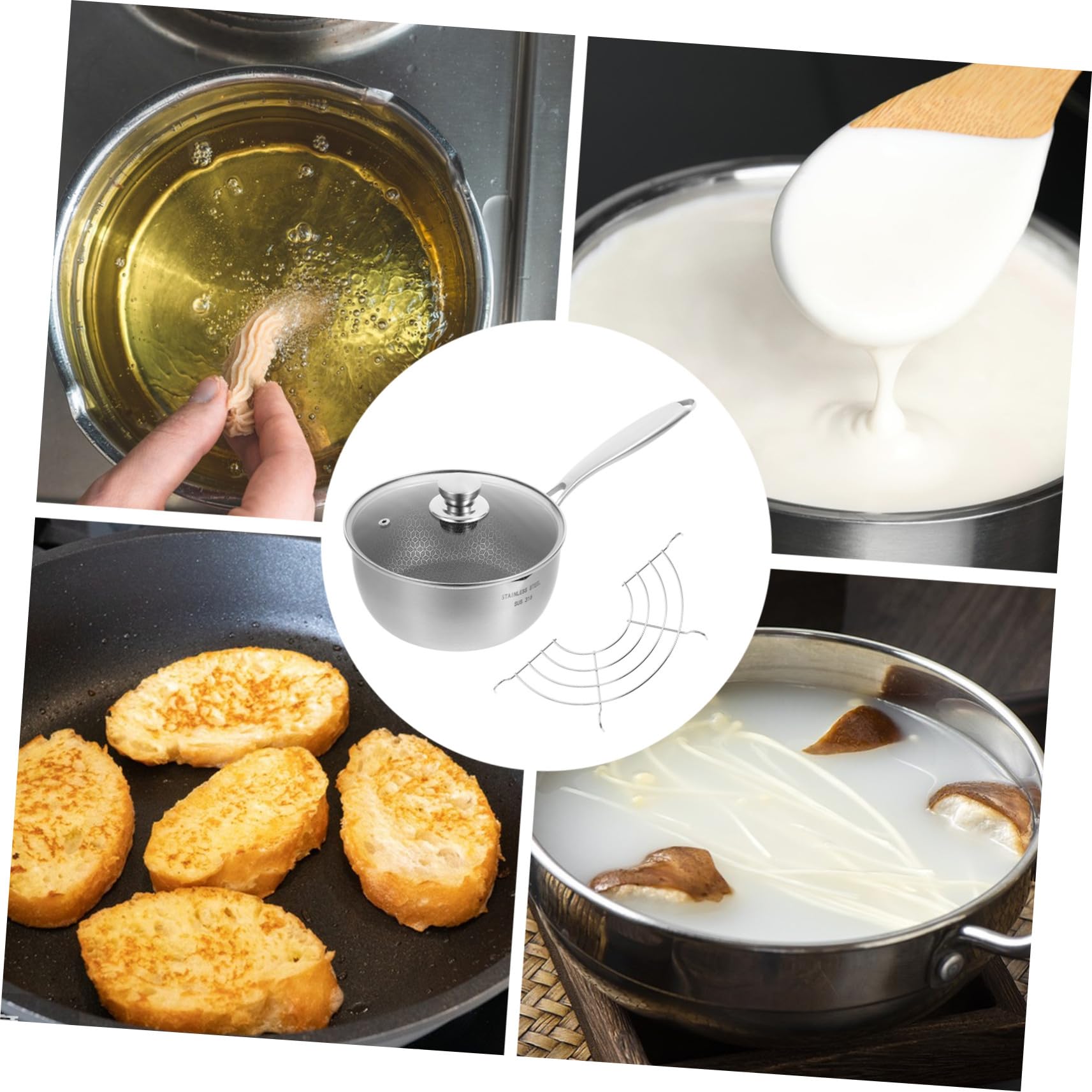 ULTECHNOVO Olla Pequeña de Acero Inoxidable Revestimiento Antiadherente Tipo Nido de Abeja, Multifuncional y Fácil de Limpiar para Cocina y Alimentación Infantil