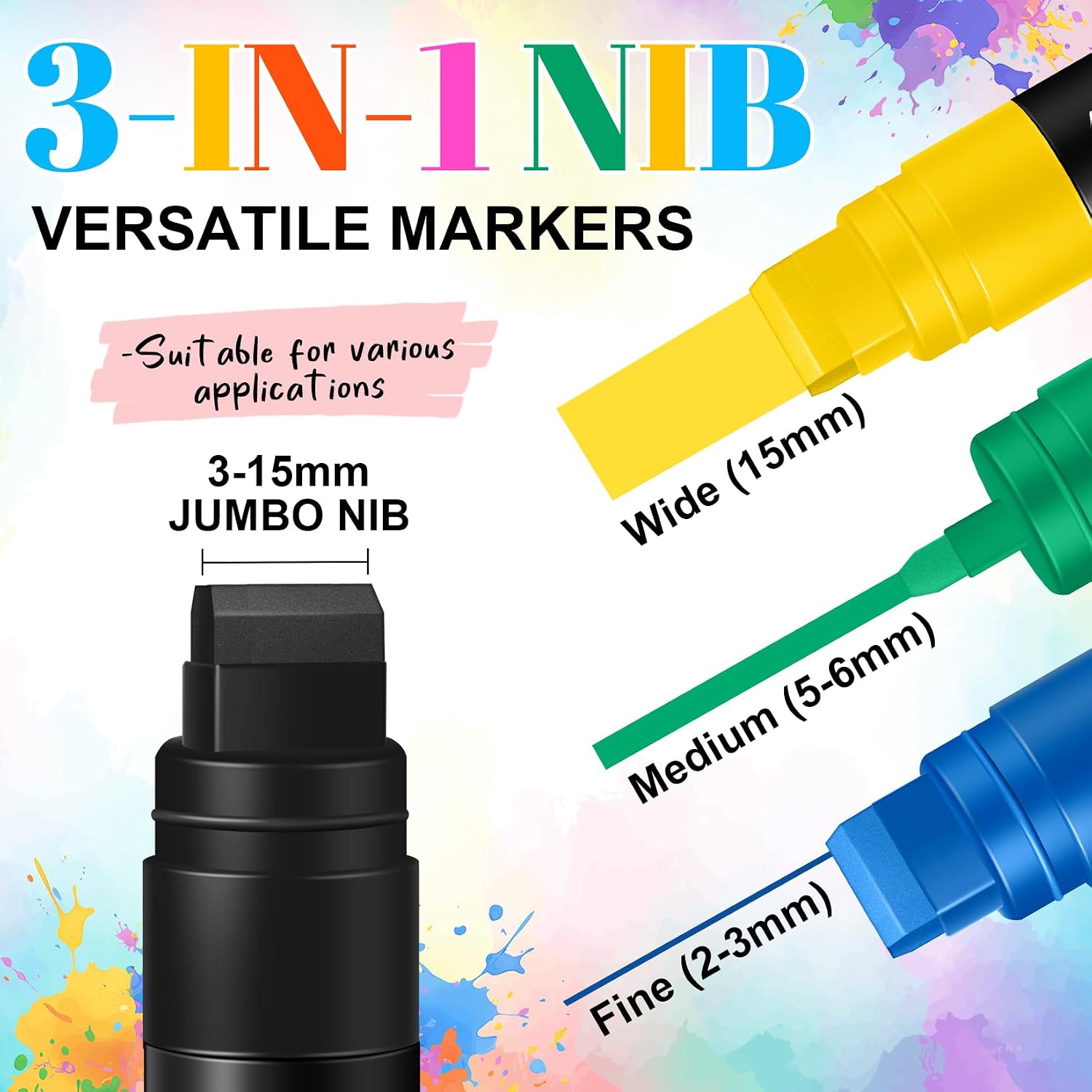 Jumbo Poster Markers - 8 Colors Permanent Paint Pens, 15mm Felt Tip Waterproof Acrylic Paint Markers for Rock Painting, Children's Day Signs, Stone, Metal, Ceramic, Glass, Wood, Canvas, Fabric