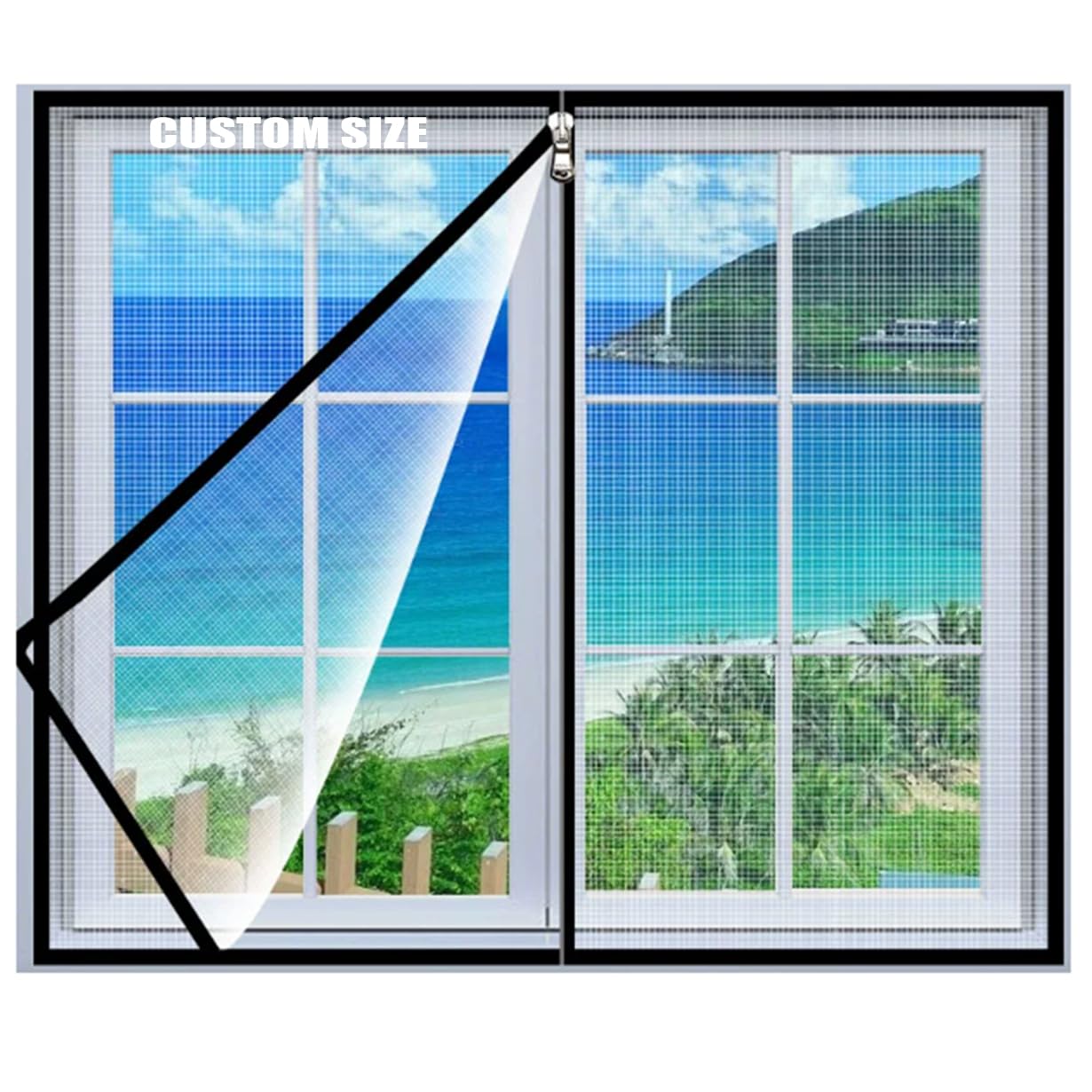 Custom Size Fly Screen Window Mesh, Universal Semi-Transparent Mosquito Netting Insect Screens, Cat Window Protection Net with Zipper Opening Design