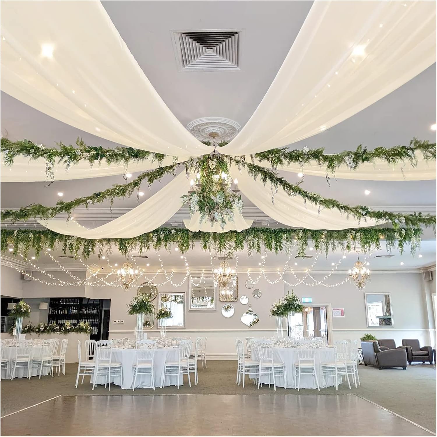 Ivory Wedding Ceiling Drapes 6 Panels 5ftx15ft Long Draping