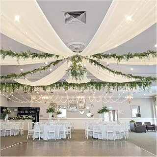 Ivory Wedding Ceiling Drapes 6 Panels 5ftx15ft Long Draping Fabric Chiffon Vaulted Ceiling Drapes with Rod Pocket for Tent Barn Danopy Decorations