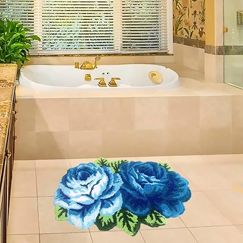 Miniatura 3 de UKELER Lindas alfombras de baño con rosas azules, antideslizantes, absorbentes, peludas, suaves, con flores, para decoración de cocina, 27.5 x 23.6