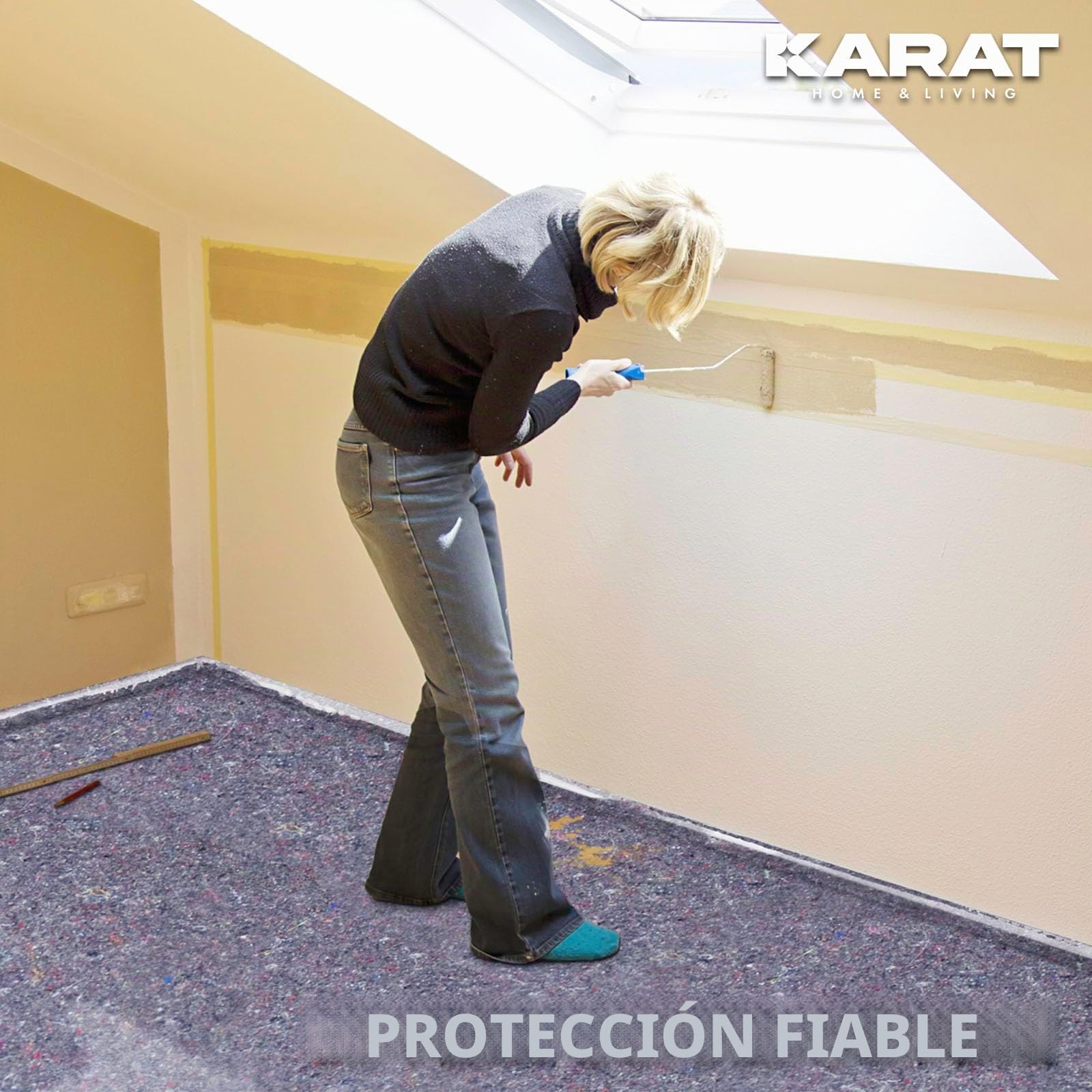 KARAT Rollo de fieltro para pintor (50 m x 1 m, 50 m², con revestimiento antideslizante, reutilizable, para pintores y artesanos, 180 g/m²)