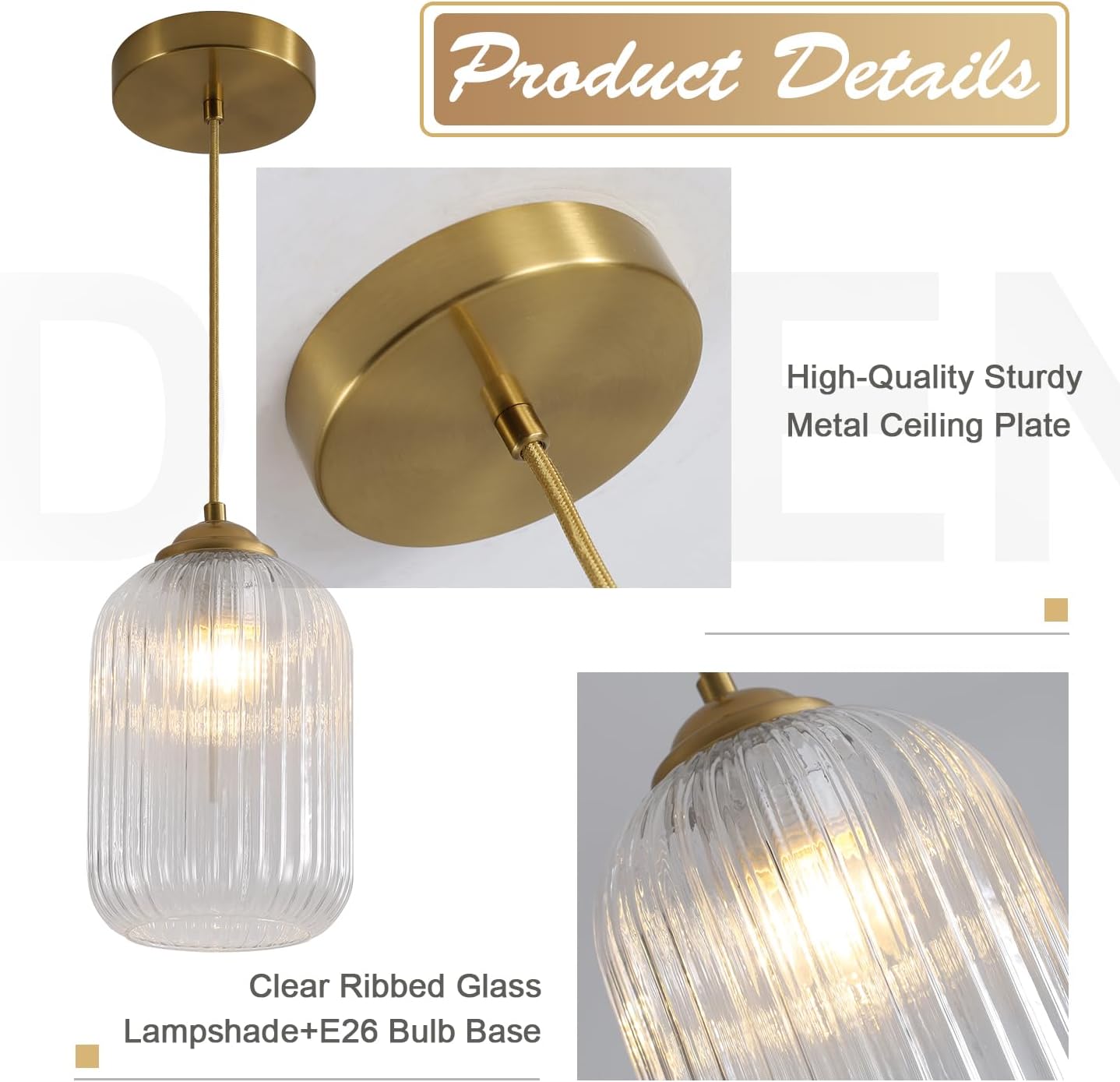 1 Light Mid Century Brushed Gold Pendant Lights Kitchen Island Modern Pendant Ceiling Light Clear Glass Hanging Lamp Mini Vintage Brass Hanging Light Fixture for Dining Room Bedroom MPL30-A