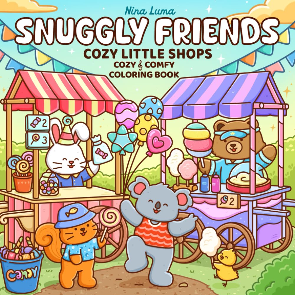 Snuggly Friends - Cozy Little Shops: Cozy & Comfy Coloring Book for Adults and Teens with Cute and Fuzzy Animal Friends, Charming Little Shops, and ... Scenes for Relaxation with Exclusive Music