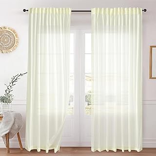 Semi Sheer Curtains 96 Inch Long - Yellow Chiffon Privacy Protection Light Filtering Window Treatments for Bedroom Living Room, Rod Pocket & Back Tab Top, 2 Panels Set, Each 100x96 Inches - Buy now