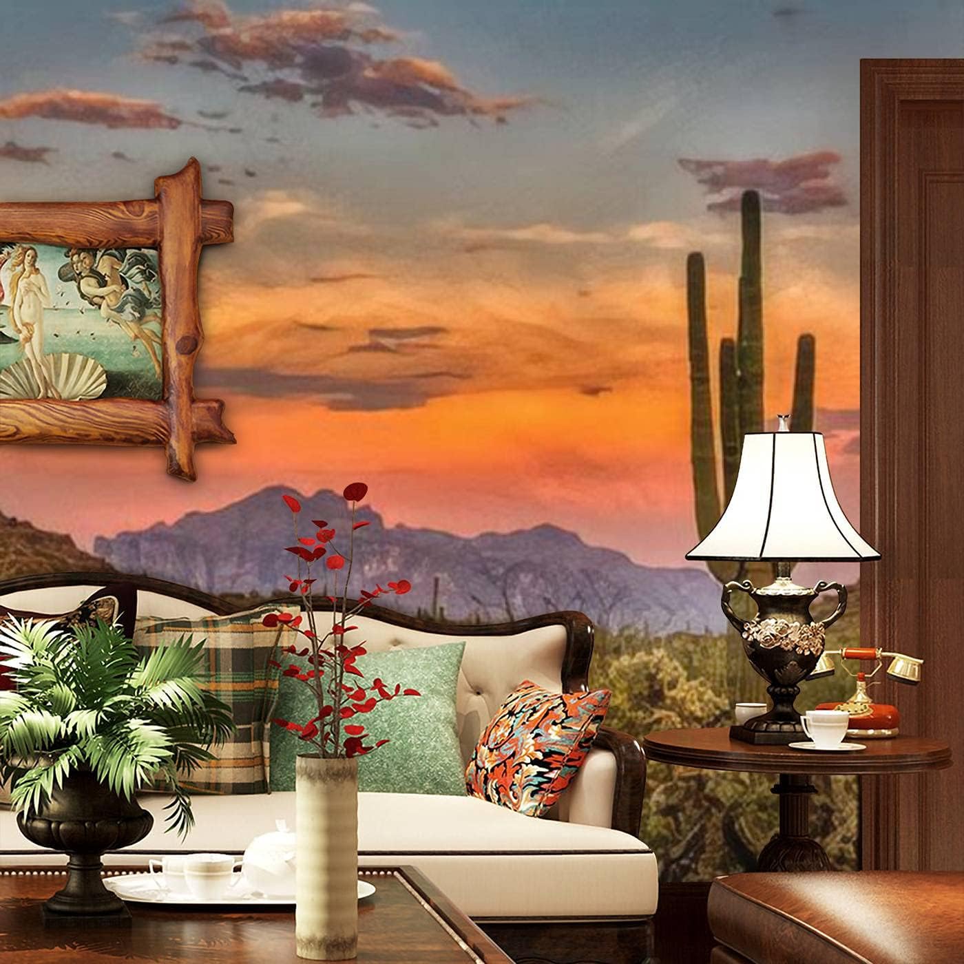 Modern 3D Sunset in The Sonoran Desert Near Phoenix Arizona Wallpaper Stick and Peel Stickers Removable Mural for Living Room Bedroom TV Background