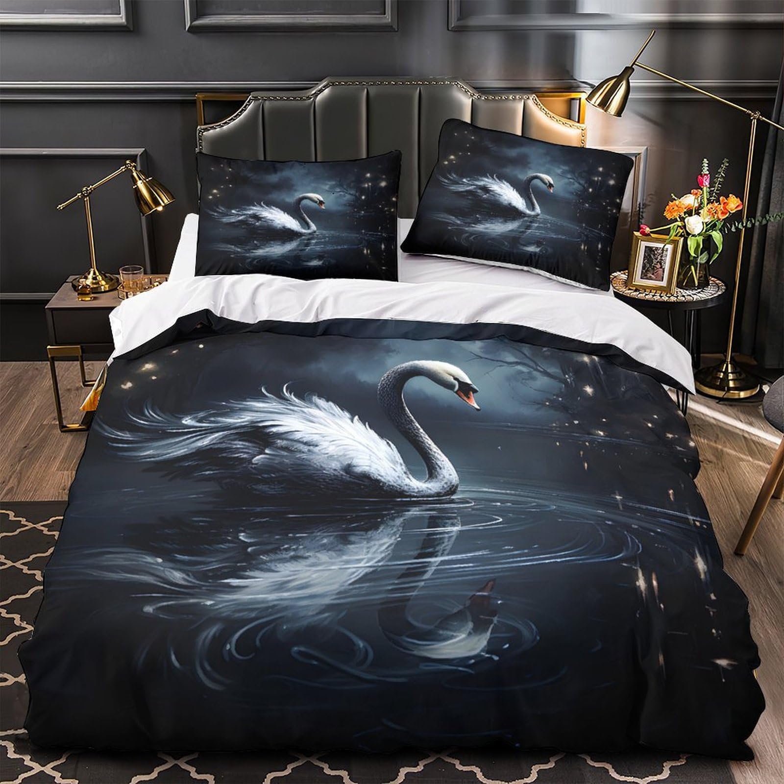 Scène mystique fantastique parure de lit cygne pour couple