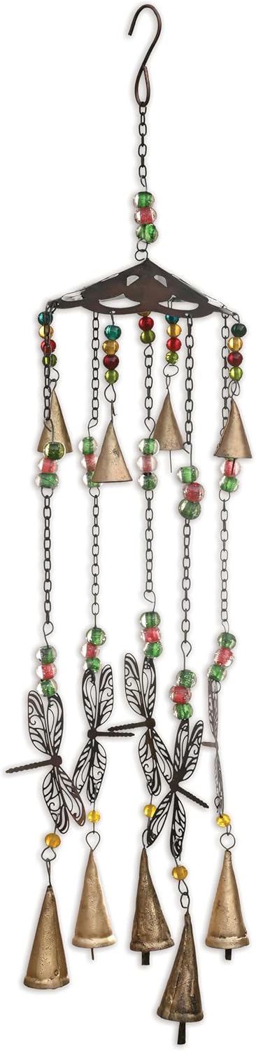 Sunset Vista Designs Blissful Dragonfly's & Bell Chime, Antique Finish, 21-inch Height
