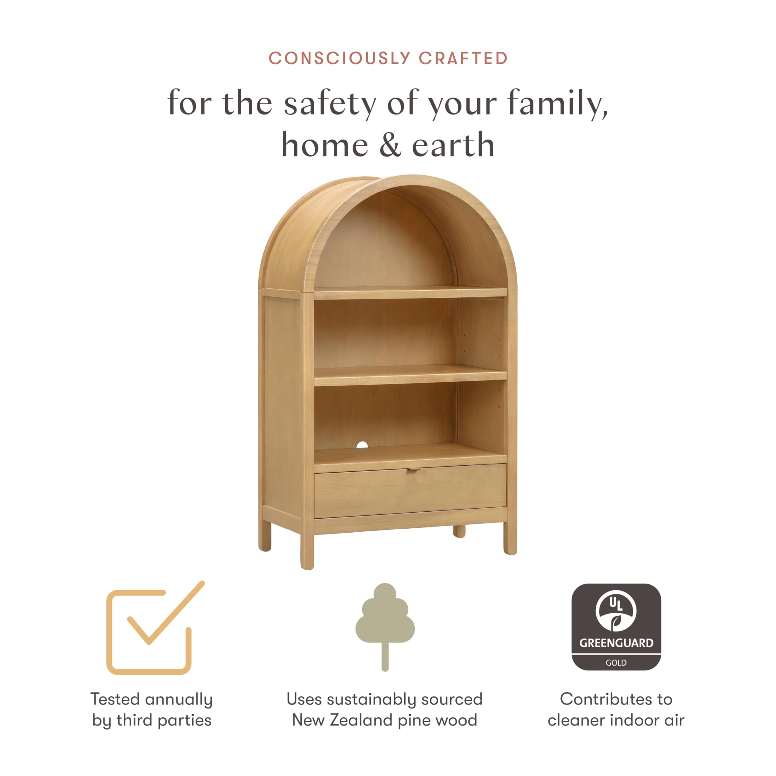 Babyletto Bondi Assembled Bookcase in Honey, GREENGUARD Gold Certified