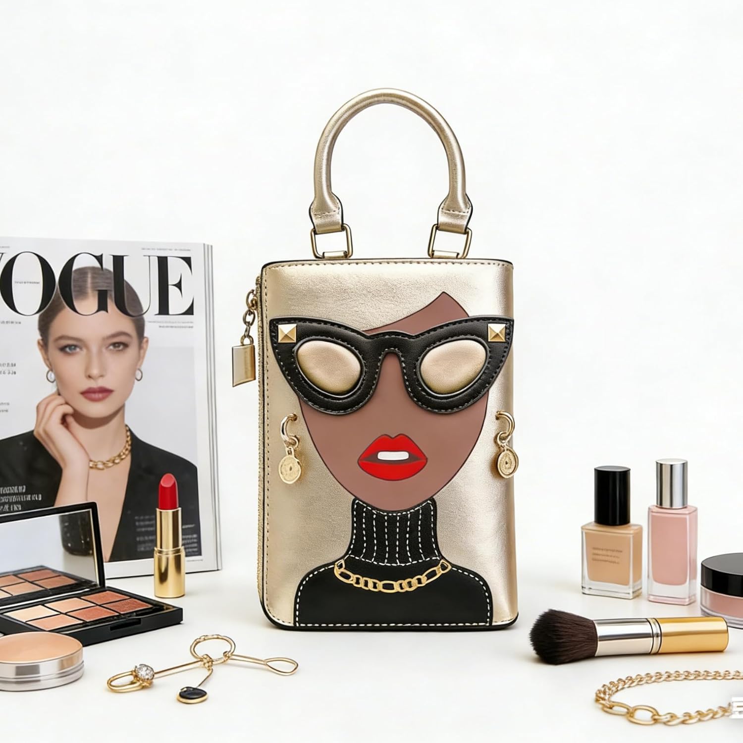 Novelty Unique 3D Lady Face PU Leather Top Handle Satchel Handbags for Women Funky Tote Purse Hobo Crossbody Shoulder bags
