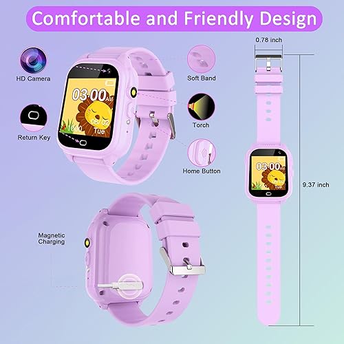 Miniatura 7 de Relojes inteligentes para niñas de 6 a 12 años, reloj para niñas con 26 juegos de rompecabezas, pantalla táctil HD, cámara de 1224 horas, reloj