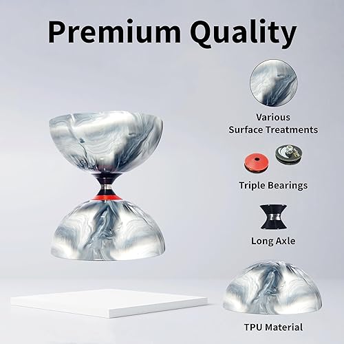 Miniatura 4 de SUNDIA Combo l Shining Series Diabolo (mármolrojo) + varillas de diábolo de carbono (rojo)  Juego de diábolo profesional, alto rendimiento para