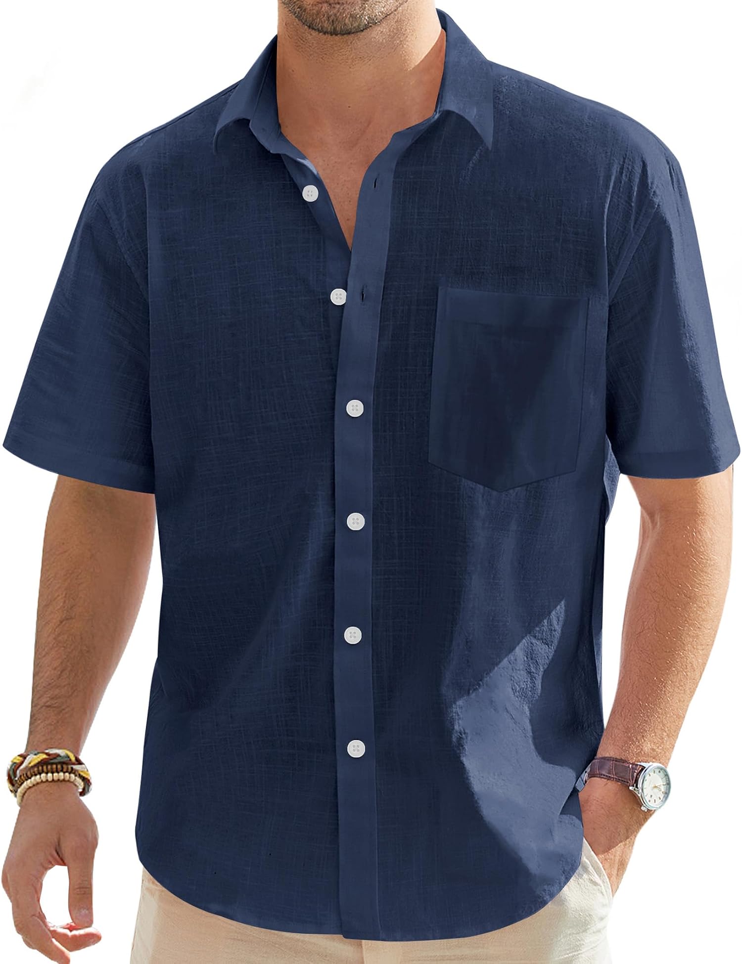 J.VER Men's Linen Short Sleeve Shirts Cotton Casual Lightweight Button Down Shirt Beach Vacation Summer Tops with Pocket