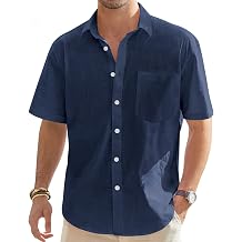 J.VER Mens Linen Shirt Short Sleeve Button Down Casual Summer Shirts