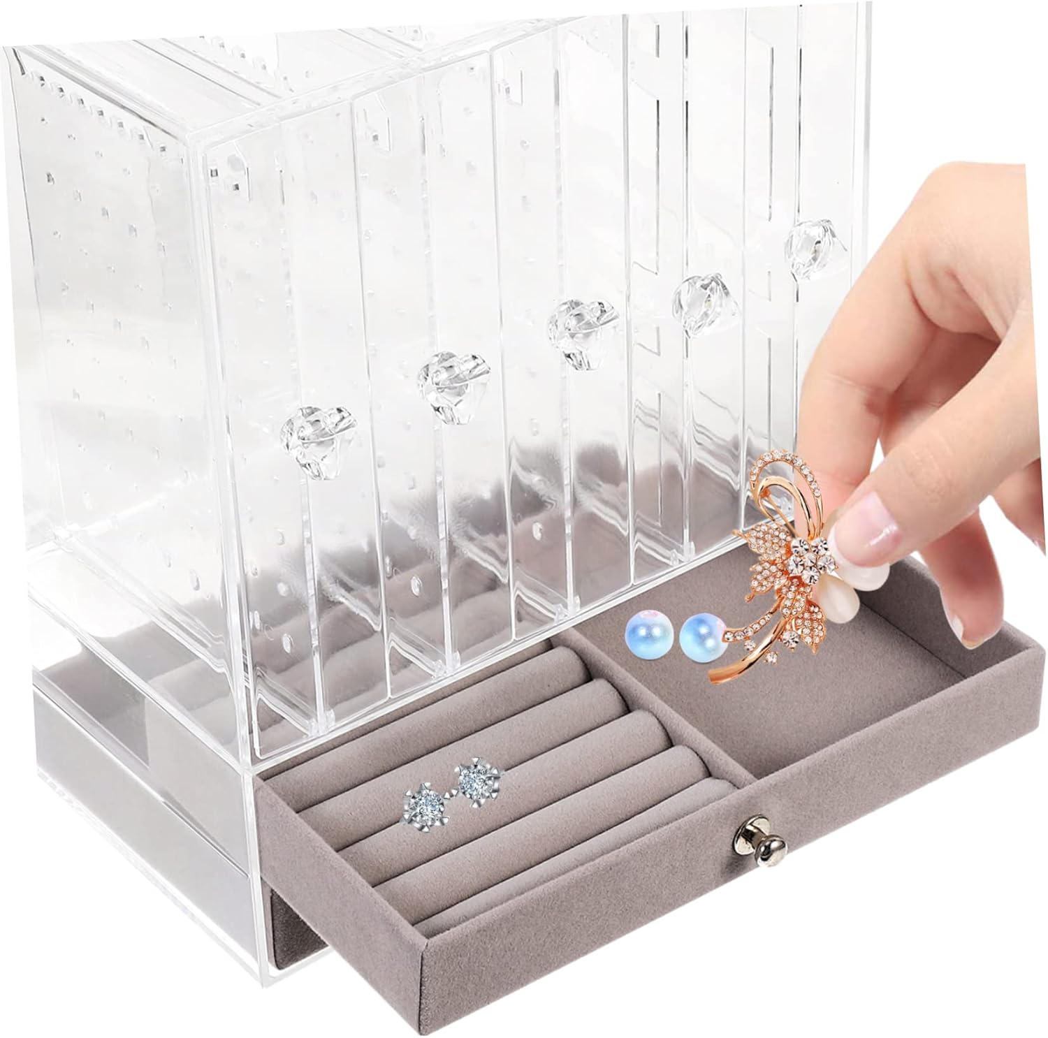 Luxshiny Acrylic Jewelry Organizer Stand 5-drawer Earring Holder Necklace Storage Versatile