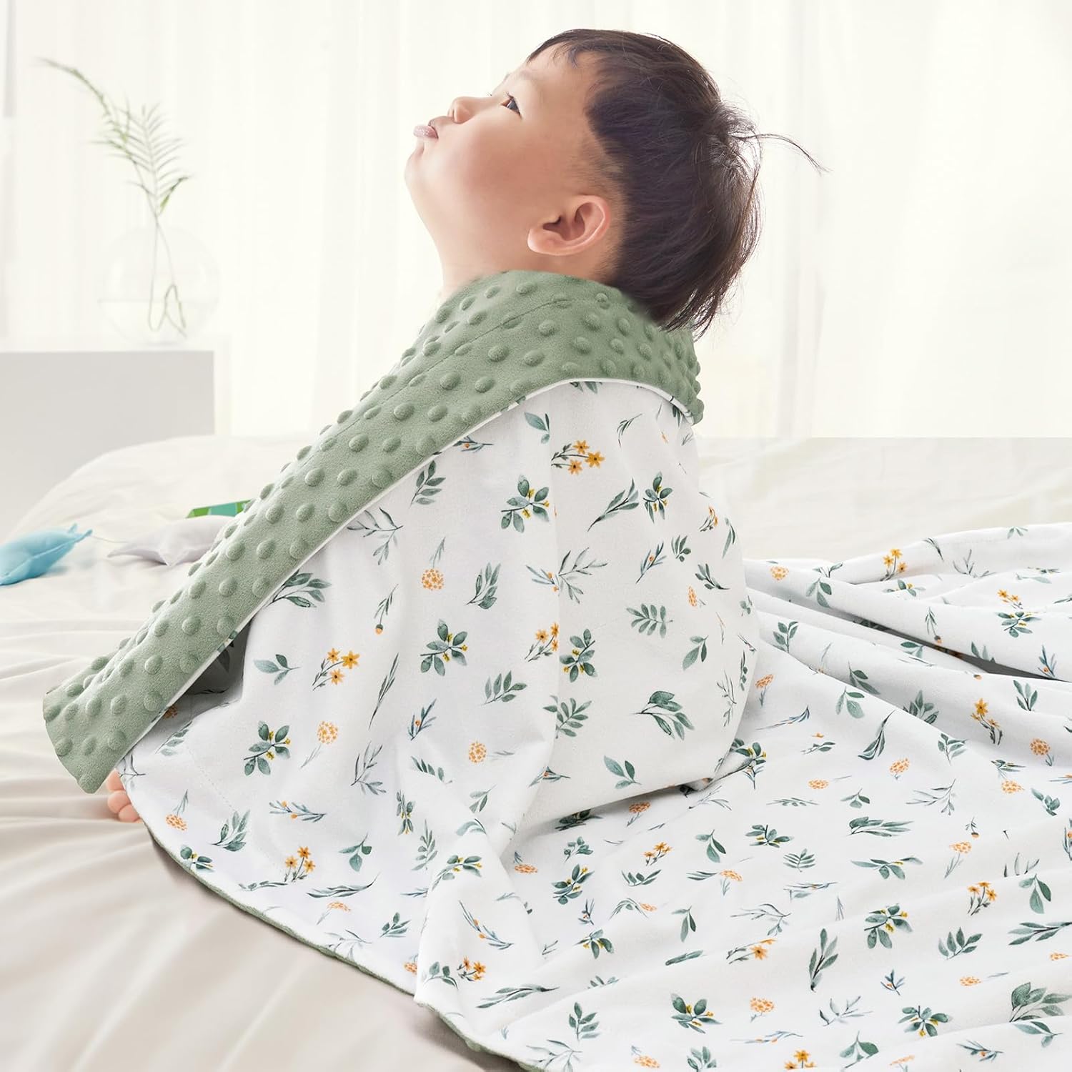 david's kids Micro Fleece Minky Baby Blanket for Boys Girls with Double Layer and Soothing Raised Dots, Breathable and Soft Lightweight Receiving Blanket for Newborns, 40x50 Inches, Leaf & Floral - Image 2
