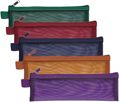 5 Pack Small Mesh Pencil Pouch Bags, Small Pencil Case, Makeup Bag | 8.5" x 2.5" Transparent Pencil Pouch for Back to School Stationary, Travel Pouches for Daily Toiletries, Small Cosmetic Bag