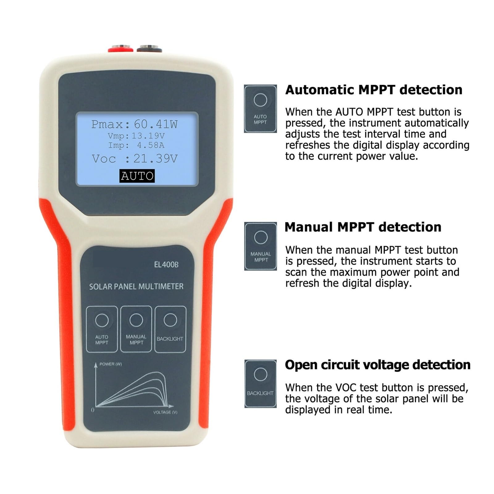 LCD MPPT Multimetro for pannello solare Tester di corrente intelligente Tester di tensione Misuratore di potenza digitale Tester for pannello solare Misuratore di COV EL400B Per uso fai-da-te