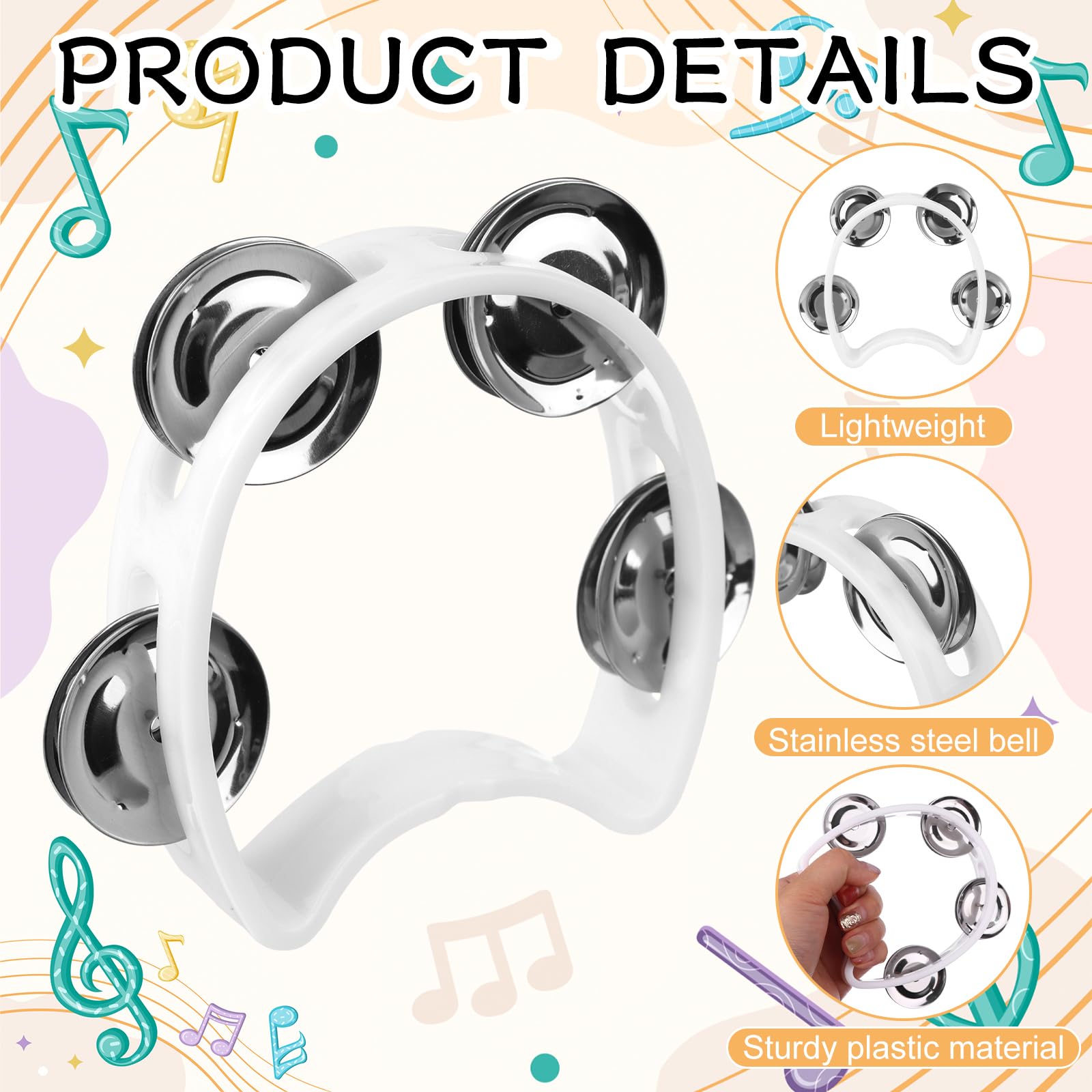 HAOWANWW 14 Pcs Half Moon Tambourine White Plastic Tambourines with Bells for Children Hand Held Baby Tambourine with 4Bells Percussion Instrument for Adult Kid Musician Singer Band Home School Party - Image 2