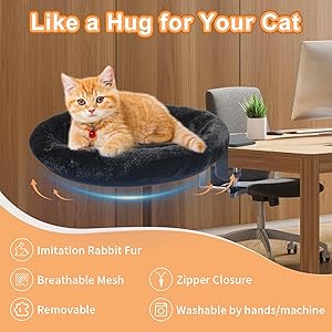 Cat Desk Bed - Ergonomic cat Desk Perch Clamp for Remote Workers - Quality Desktop Suspended Cat's Bed- Rotating Cats Hammock Desk with Removable Cover, Desk Nest Cat Bed Hold UP to 50LBS, Black