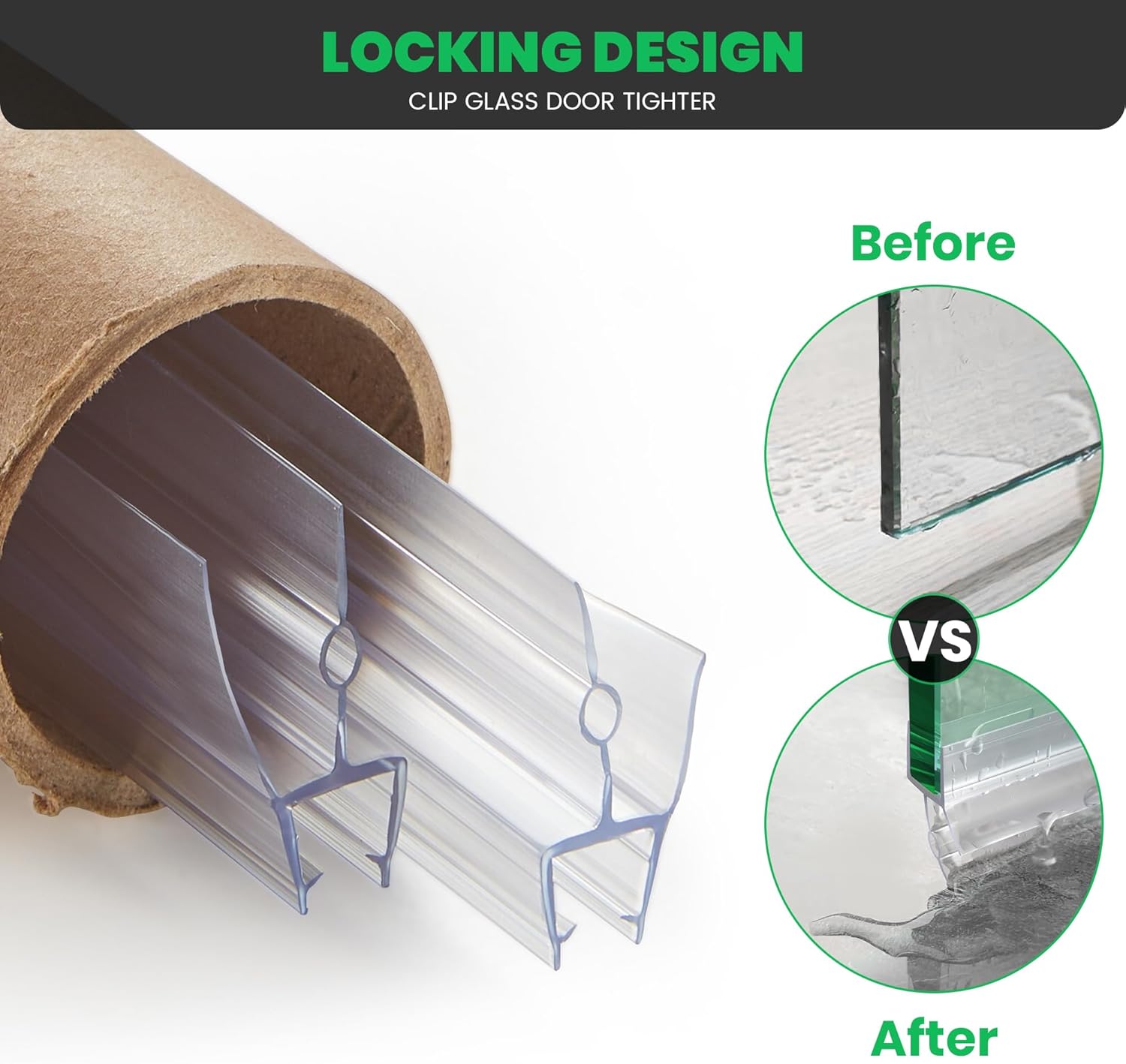 Bathroom Shower Door Seal Strip, 2PCS 36 Inch Shower Door Bottom Seal Strips, PVC Transparent Shower Door Seal Strip for 3/8"(10MM) Frameless Shower Door