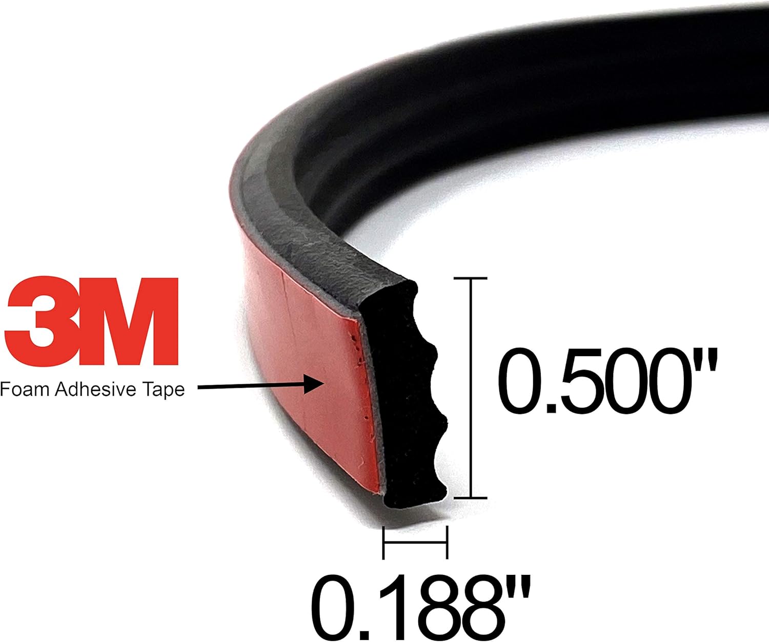 ESI Ribbed Rectangle Rubber Seal – .187” Height .500” Width 25’ Length – EPDM Foam Rubber Seal with 3M 4011 Acrylic Foam Tape, Ideal Door and Window, Automotive Weather Stripping, Garage, Cars, Boats