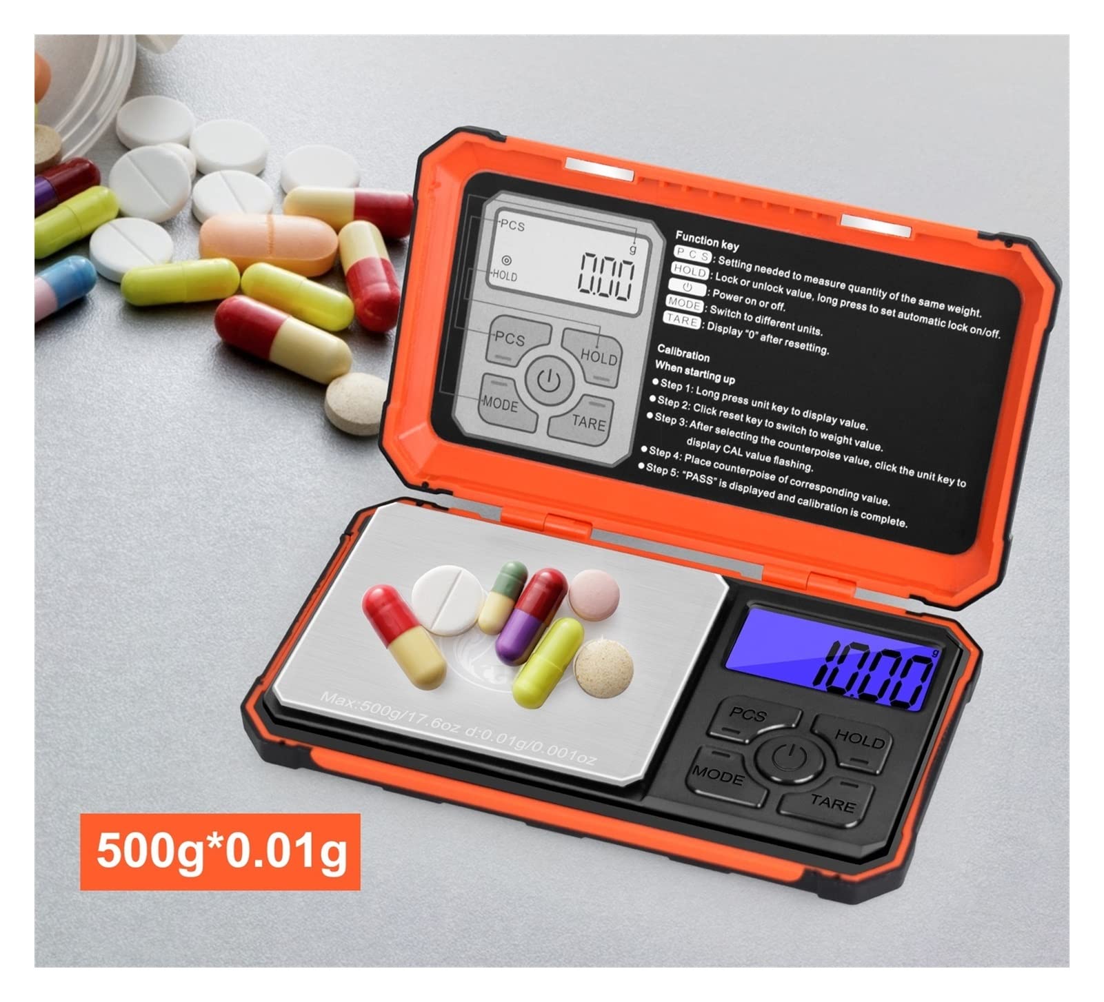 MRKU Báscula de Cocina, Herramienta de medición de balanza Profesional, minibáscula electrónica de precisión de 500 g, báscula portátil para Joyas de Oro de 0,01 g, Accesorios de Cocina