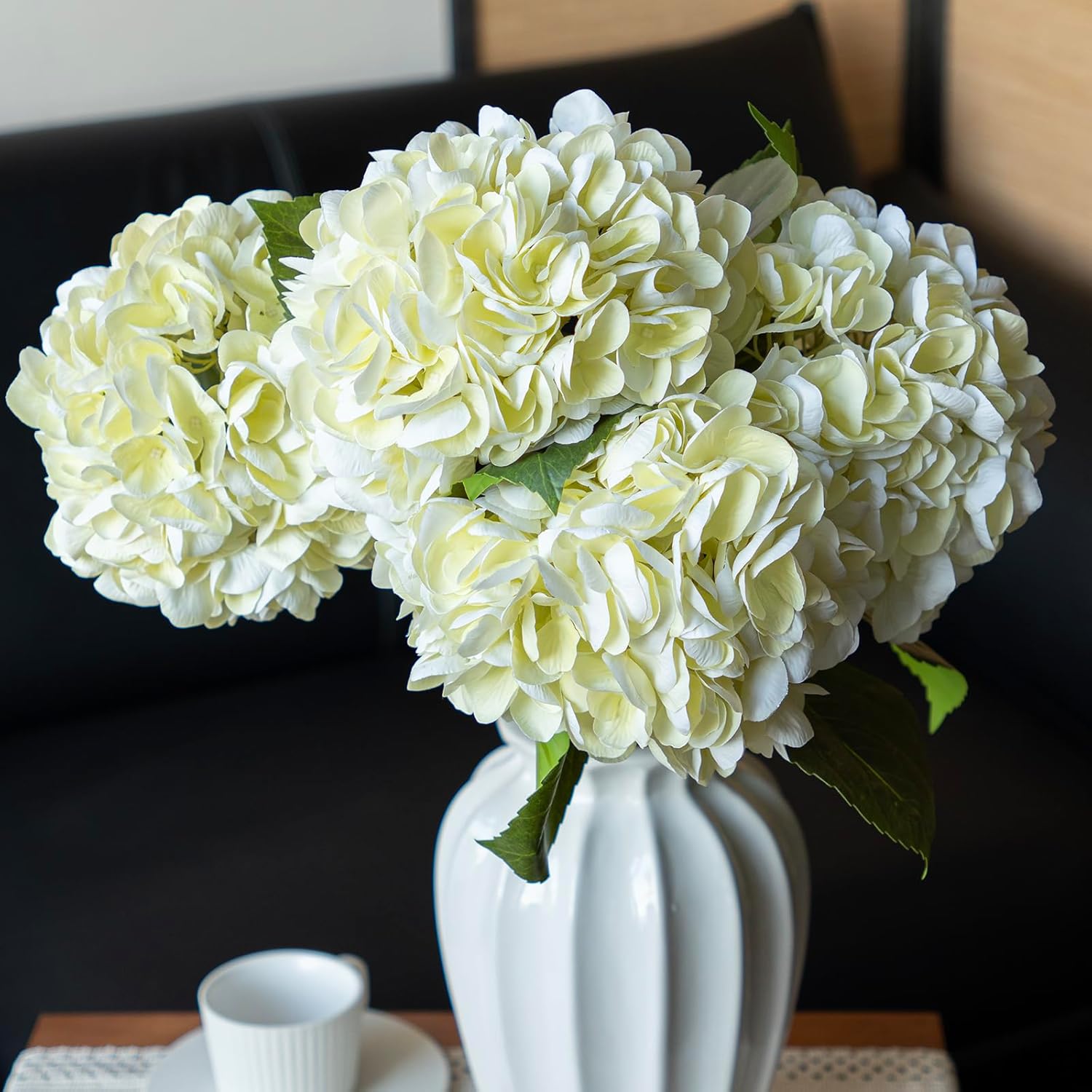 DUYONE 4pcs 22.4'' Realistic Large Artificial Hydrangea Flowers with Long Stem,Blue Lifelike Latex Soft Flowers for Home Decor Wedding Arrangements Party Living Room Bouquets Centerpieces