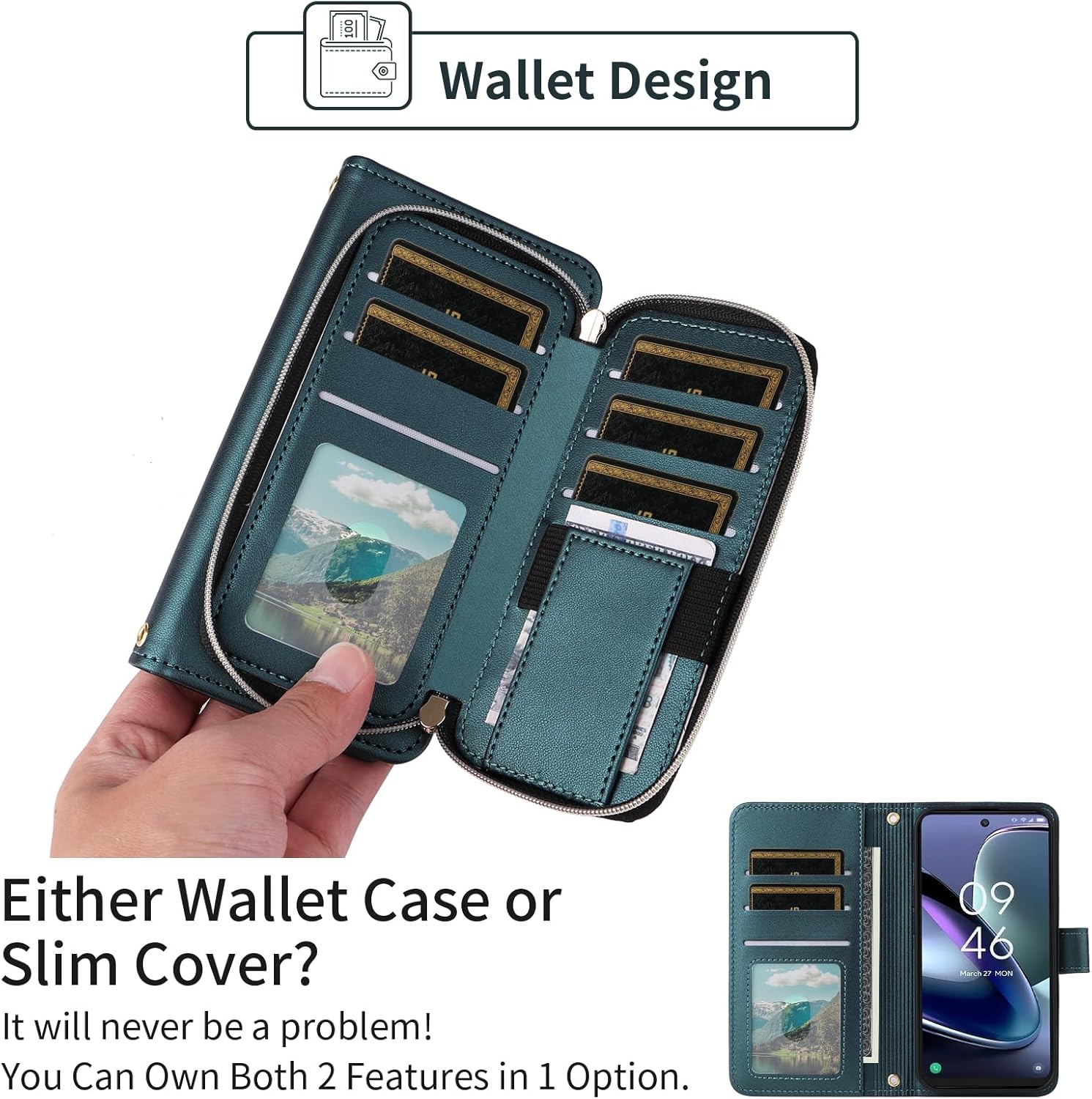 Argyle Wallet Case for TCL 50 XL 5G with Wrist Strap Shoulder Strap, 9+ Card Slots Zipper Purse Luxury PU Leather Stand Checkered Cell Phone Cover for TCL50XL 50XL T702W Women Girls Green