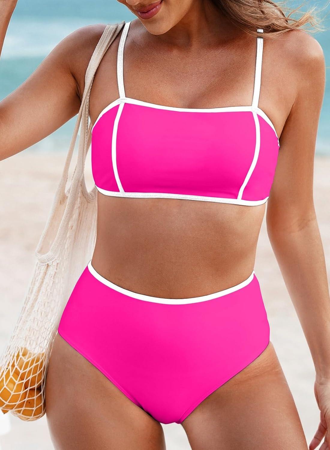 Herseas Women's 2 Pieces Colorblock Bikini Sets Square Neck Swimsuit Adjustable Spaghetti Straps Bathing Suit - Image 3