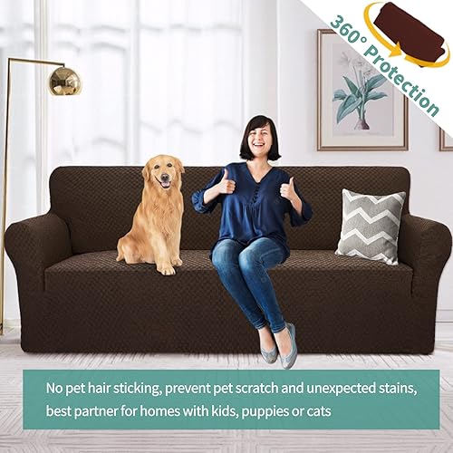 Miniatura 2 de YEMYHOM - Funda elástica protectora con diseño jacquard para sofá de 3 cojines, antideslizante, a prueba de mascotas, perros y gatos (sofá, café